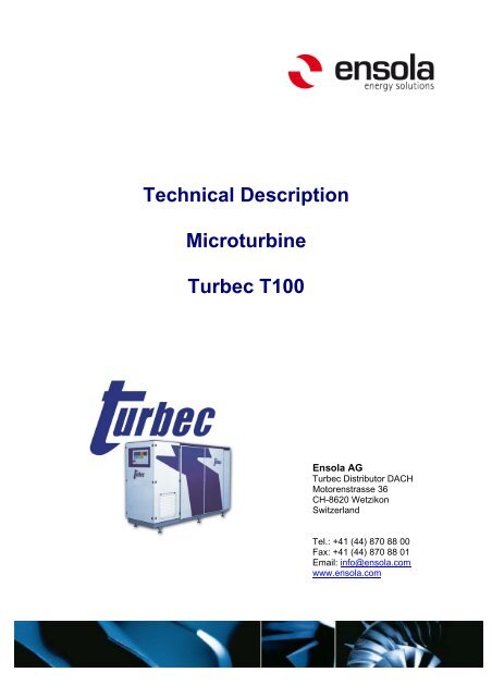 Technical Description Microturbine Turbec T100 - Ensola AG