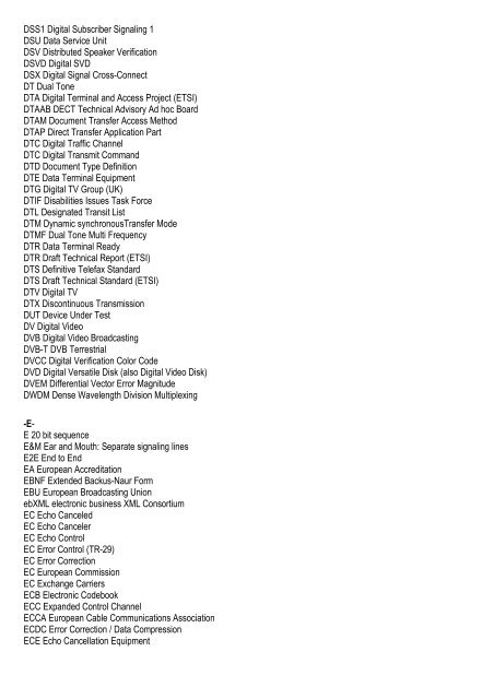 Acronym Dicitonary and Glossary