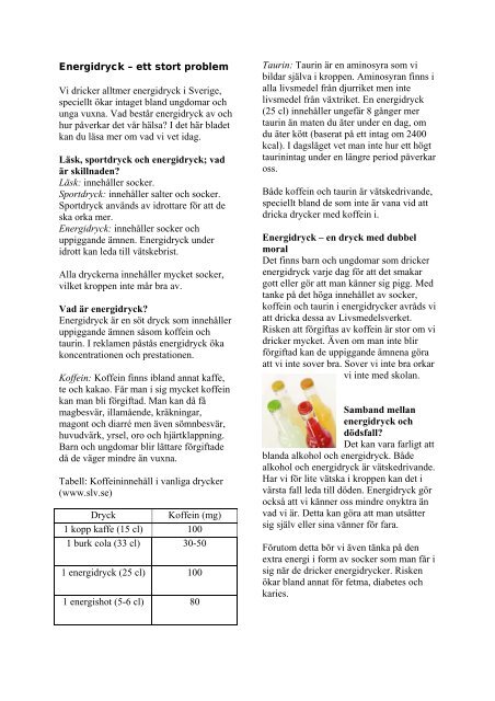 Informationsblad om energidryck frÃ¥n Landstinget. - Skola.jonkoping ...