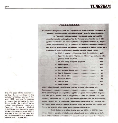 THE HISTORY OF TUNGSRAM 1896-1945 - MEK