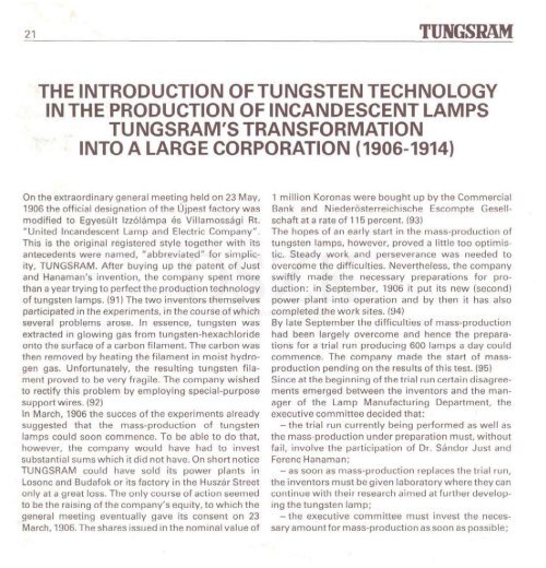 THE HISTORY OF TUNGSRAM 1896-1945 - MEK