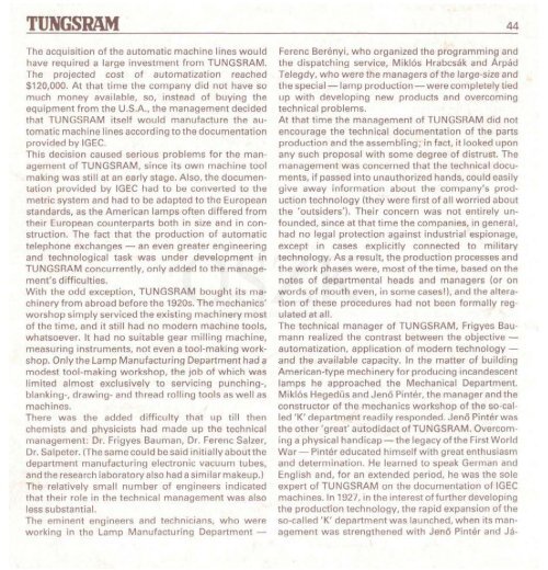 THE HISTORY OF TUNGSRAM 1896-1945 - MEK