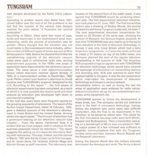 THE HISTORY OF TUNGSRAM 1896-1945 - MEK