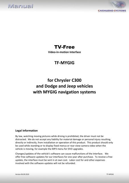 TV-Free TF-MYGIG for Chrysler C300 and Dodge and Jeep vehicles ...