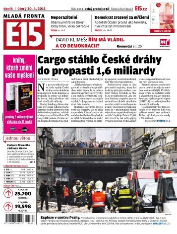 Cargo stÃƒÂ¡hlo Ã„ÂŒeskÃƒÂ© drÃƒÂ¡hy do propasti 1,6 miliardy - MladÃƒÂ¡ fronta