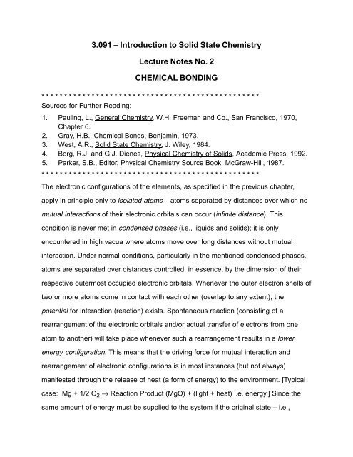 3.091 â Introduction to Solid State Chemistry Lecture Notes No. 2 ...