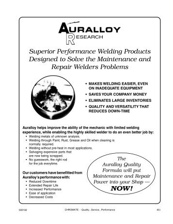 auralloy welding products - Chromate Industrial Corporation