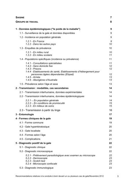 Survenue de un ou plusieurs cas de gale. Conduite Ã  tenir (HCSP ...