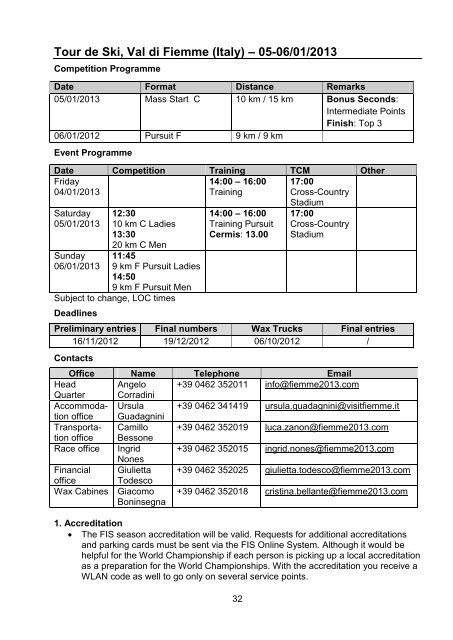 Team Guide Cross-Country 2012-2013 (status: 30.10 - Fis