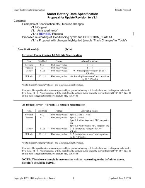 Smart Battery Data Specification Revision 1.1 Errata - SBS-IF Smart ...