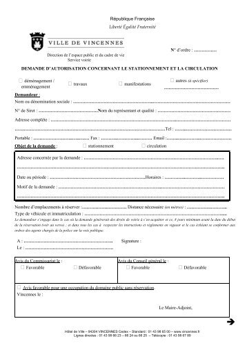 Formulaire de demande d'autorisation concernant le stationnement ...