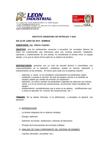 Temario - Instituto Argentino del Petroleo y del Gas