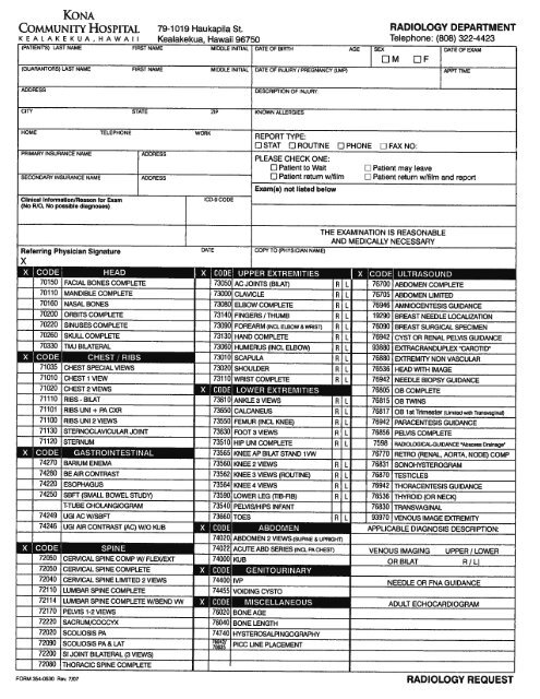 Imaging Request Form (Except for MRI)