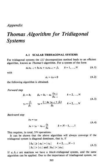 Thomas Algorithm for Tridiagonal Systems