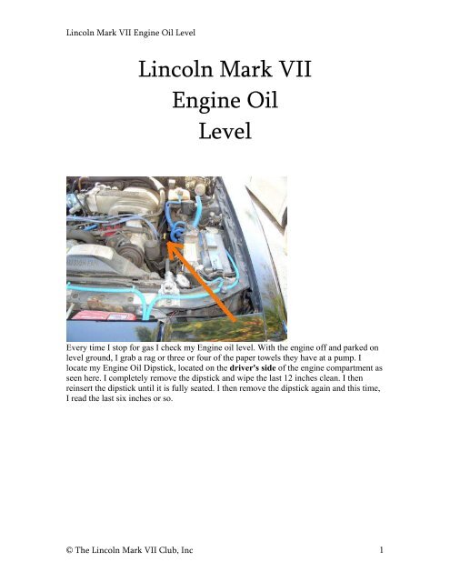 Lincoln Mark VII Engine Oil Level - The Lincoln Mark VII Club