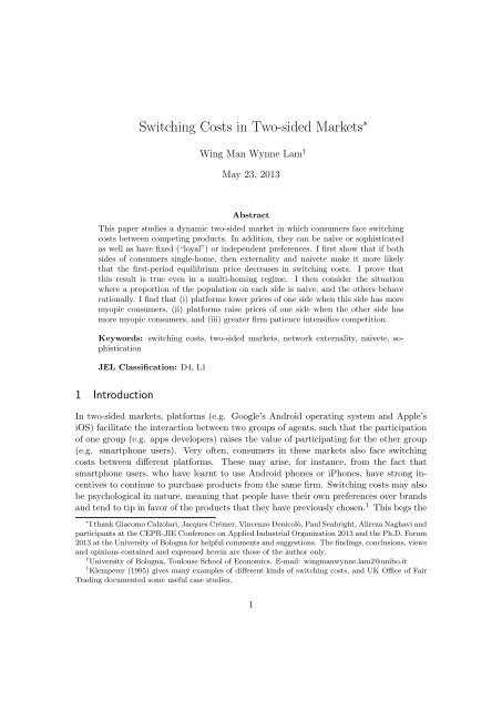 Switching Costs in Two-sided Markets - Ecares