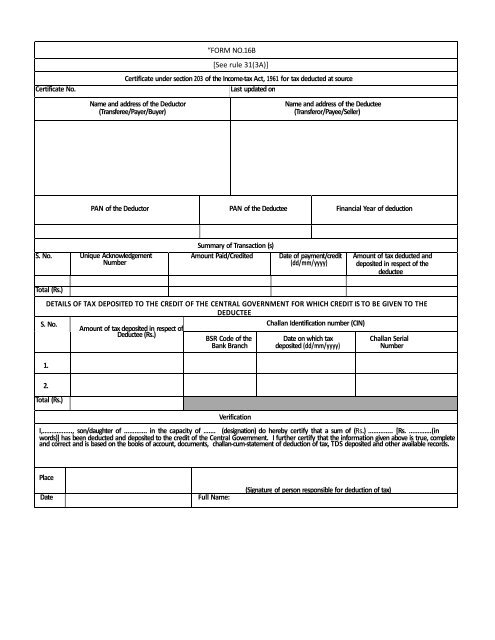 FORM NO.16B [See rule 31(3A)] Certificate under section 203 of the ...