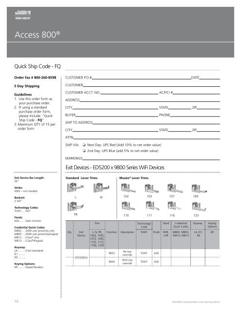 Corbin Russwin Access Control Quick Ship Program