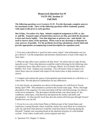 Homework Question Set #5 NATS 101, Section 13 Fall 2010