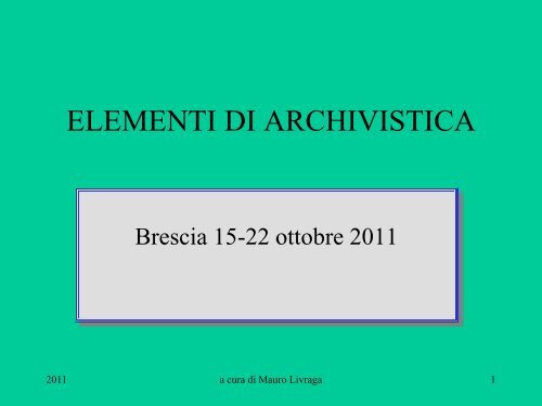 Relazione n.1 del dott. Mauro Livraga - Diocesi di Brescia