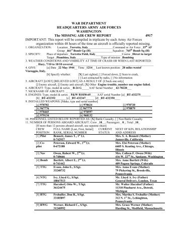 MISSING AIR CREW REPORT - 461st Bombardment Group