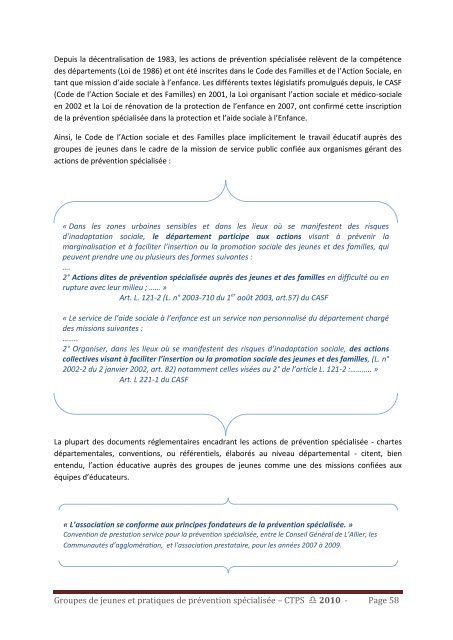 Groupes de jeunes et pratiques de prÃ©vention spÃ©cialisÃ©e