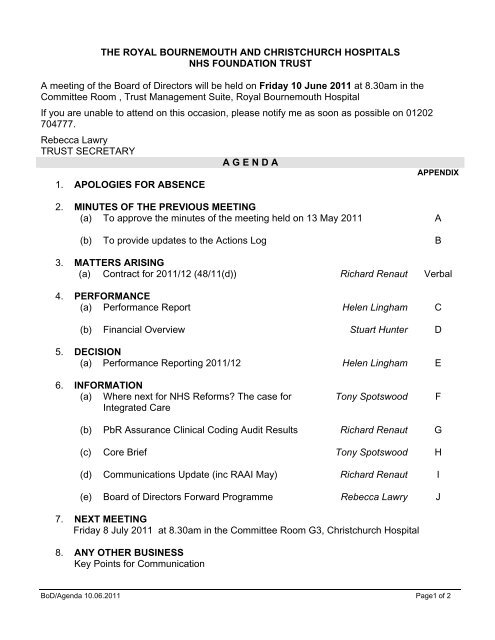 View June's Board Pack - Royal Bournemouth Hospital