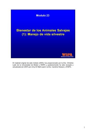 Bienestar de Animales Silvestres - Sociedad Mundial para la ...