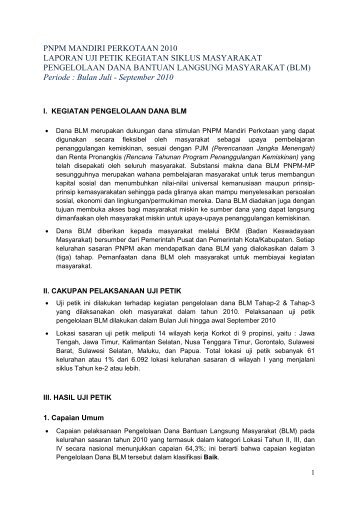 PNPM MANDIRI PERKOTAAN 2010 LAPORAN UJI PETIK ... - P2KP