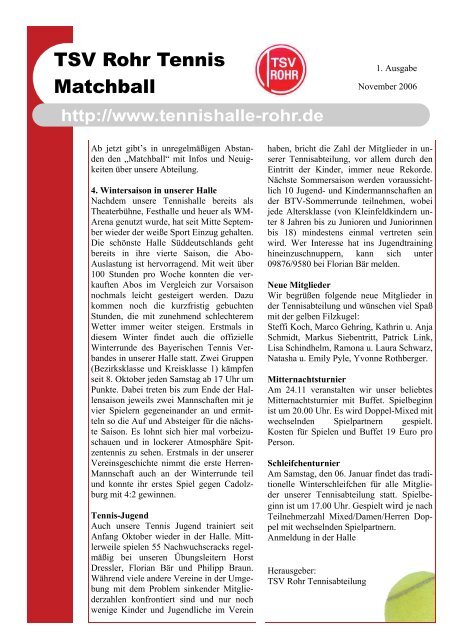 zur aktuellen Ausgabe - Tennishalle Rohr