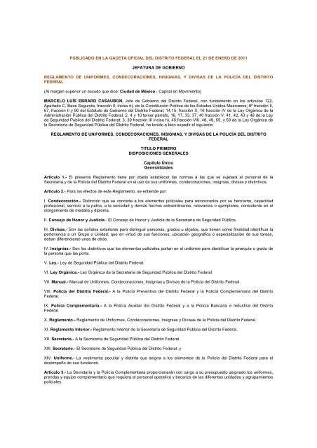 Reglamento de Uniformes, Condecoraciones, Insignias y Divisas de ...