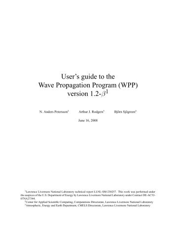 User's guide to the Wave Propagation Program (WPP) version 1.2-ÃŽÂ²