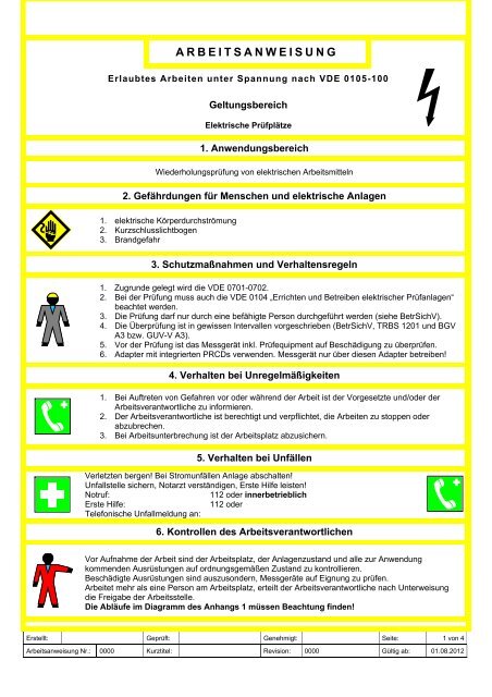 Arbeitsanweisung: Arbeiten unter Spannung nach VDE 0105-100