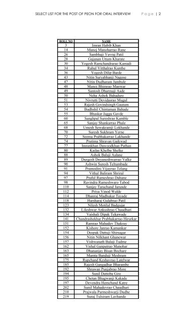 select list for oral interview for the post of peon - District Courts ...