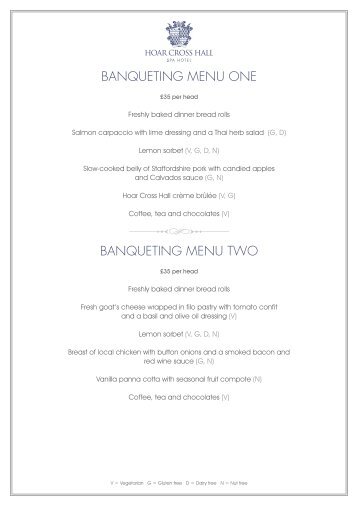 View Our Banqueting Menus - Hoar Cross Hall