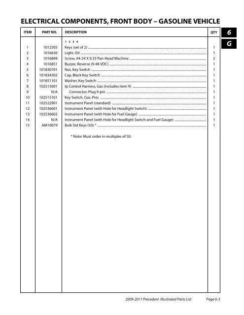 2009-2011 Precedent Illustrated Parts List - Bennett Golf Cars