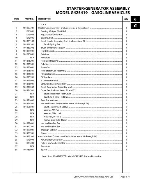 2009-2011 Precedent Illustrated Parts List - Bennett Golf Cars