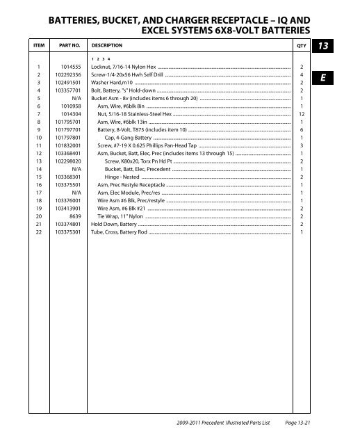 2009-2011 Precedent Illustrated Parts List - Bennett Golf Cars