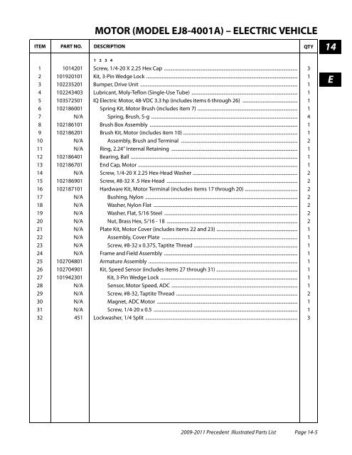 2009-2011 Precedent Illustrated Parts List - Bennett Golf Cars