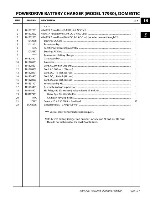 2009-2011 Precedent Illustrated Parts List - Bennett Golf Cars