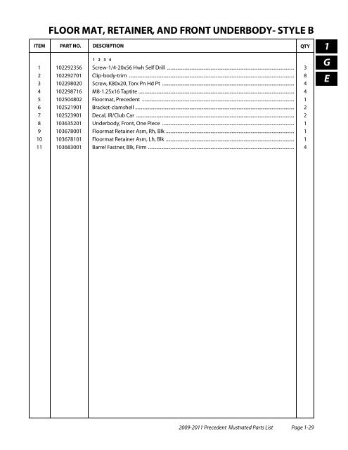 2009-2011 Precedent Illustrated Parts List - Bennett Golf Cars