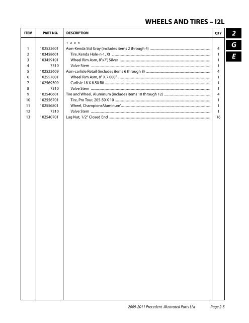 2009-2011 Precedent Illustrated Parts List - Bennett Golf Cars