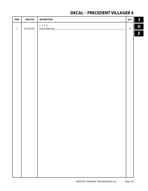 2009-2011 Precedent Illustrated Parts List - Bennett Golf Cars