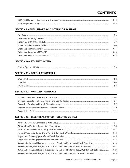 2009-2011 Precedent Illustrated Parts List - Bennett Golf Cars