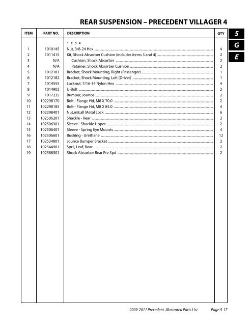 2009-2011 Precedent Illustrated Parts List - Bennett Golf Cars