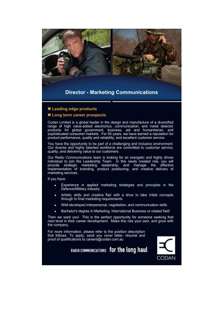 Director - Marketing Communications - Codan