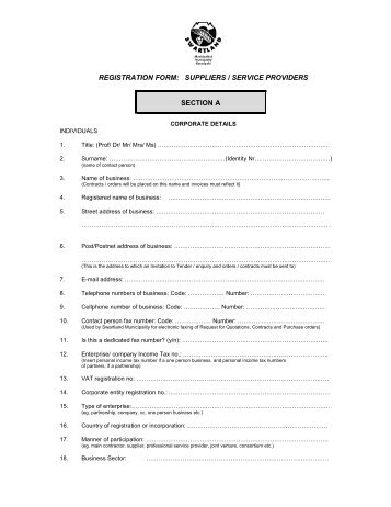 Application form registration as service provider - Swartland ...