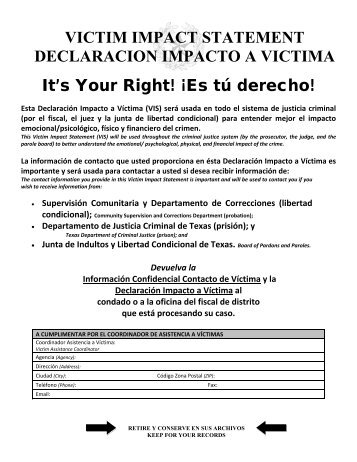 Victim Impact Statement, Spanish - Texas Department of Criminal ...