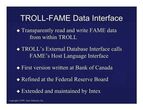 The TROLL-FAME Data Interface - Sungard