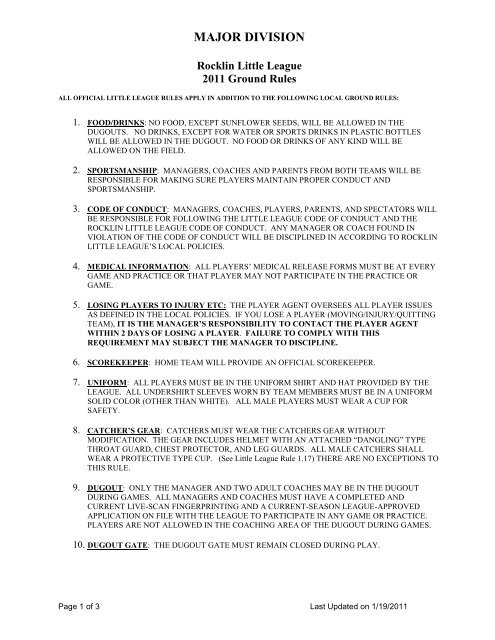 all official little league rules apply in addition to the following local ...